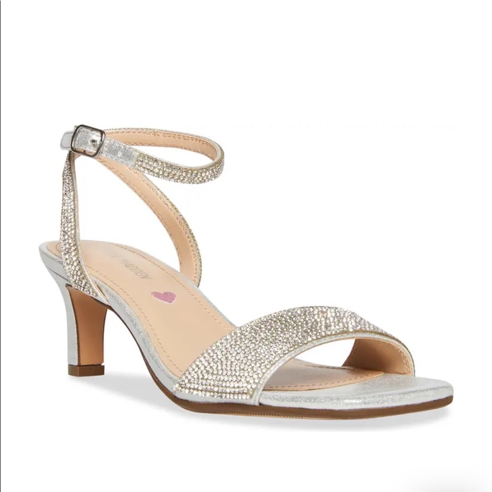 Steve Madden Girls Silver Rhinestone Ankle Strap Dress Sandals